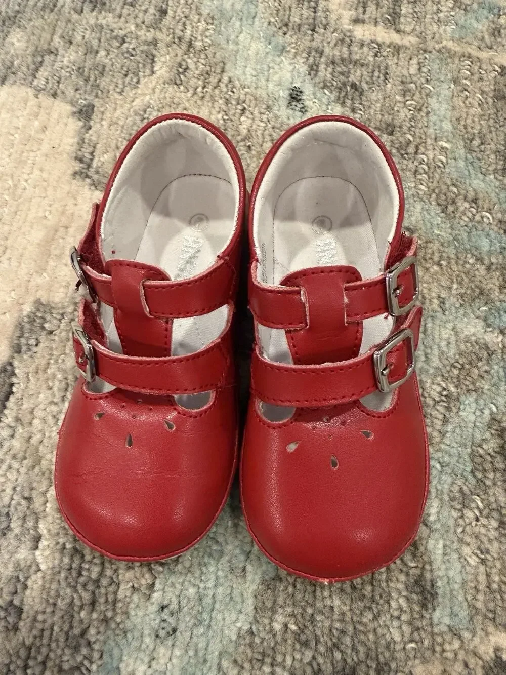 Angel Baby Girls Hattie Double Buckle Leather Mary Jane Sz 7 Red Leather
